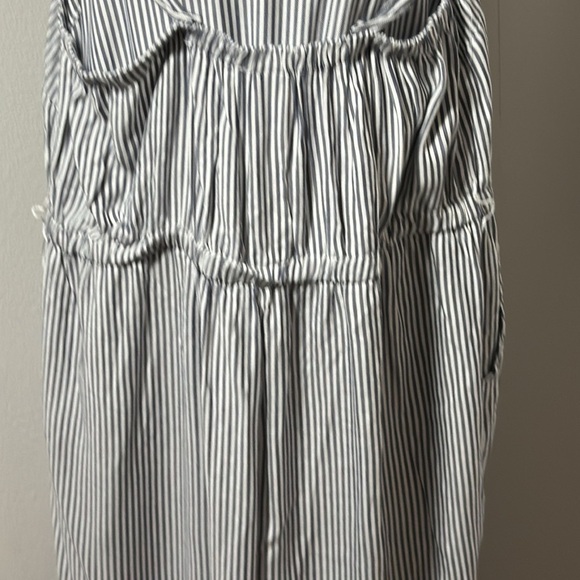 Square neck blue white stripe elastic waist crop wide leg jumpsuit Sz XXL - Picture 4 of 6